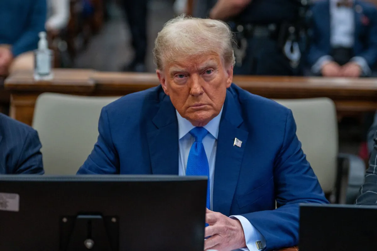 Former President Donald Trump prepares to testify during his trial at New York State Supreme Court in New York on Nov. 6, 2023. (David Dee Delgado/POOL/AFP via Getty Images)