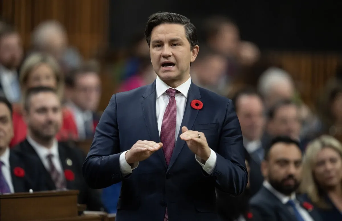 Conservative leader Pierre Poilievre rises during Question Period in Ottawa on Nov. 2, 2023. (The Canadian Press/Adrian Wyld)