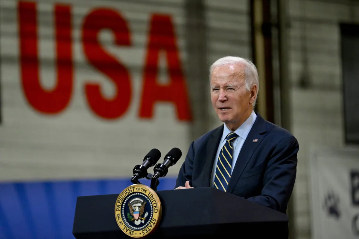 President Joe Biden speaks on his "Bidenomics" and Investing in America agendas at an Amtrak facility in New Castle County, Del., on Nov. 6, 2023. (Andrew Caballero-Reynolds/AFP via Getty Images)