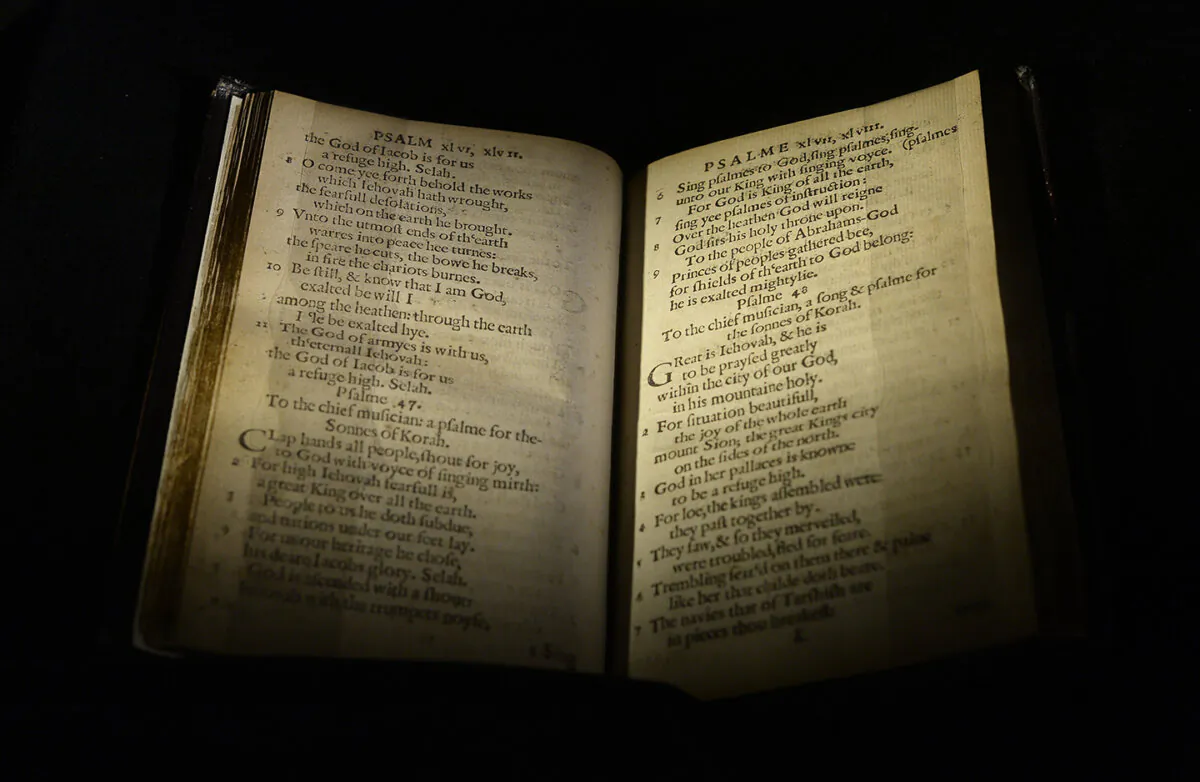 The Bay Psalm Book printed by early settlers in Cambridge, Massachusetts in 1640. (TIMOTHY CLARY/Getty Images)