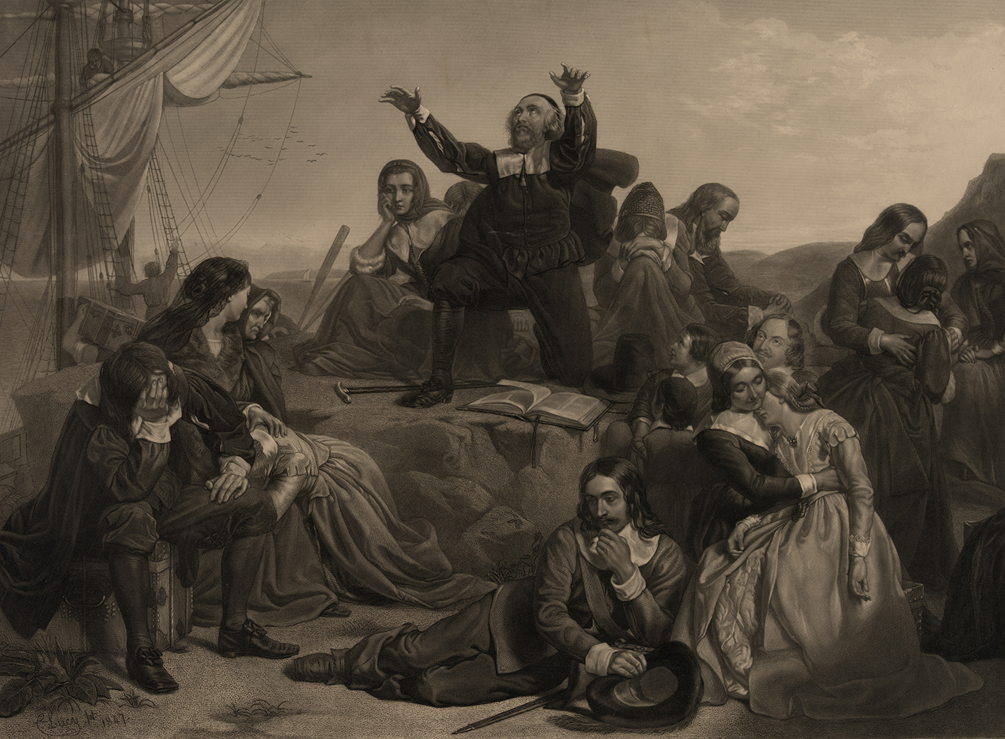 The departure of the pilgrim fathers, for America