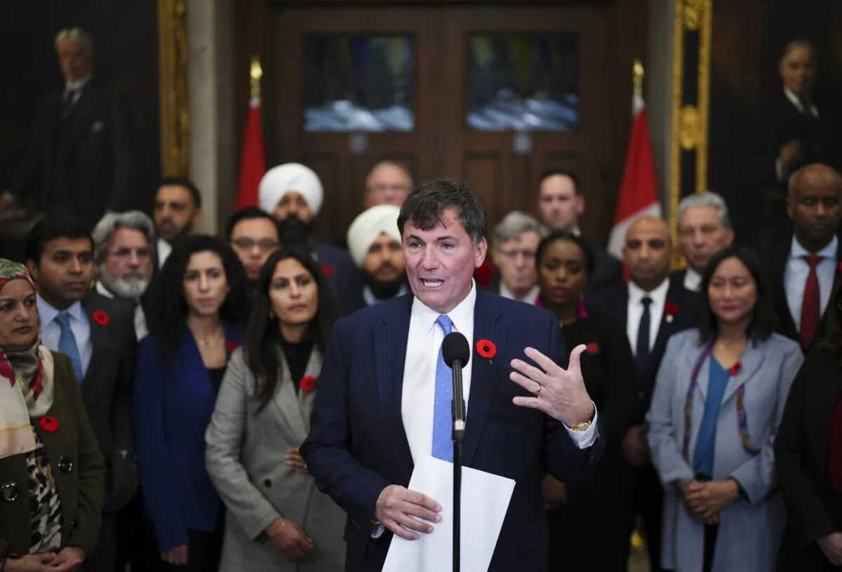 Public Safety Minister Dominic LeBlanc speaks to reporters in the foyer of the House of Commons on Parliament Hill in Ottawa, on Nov. 6, 2023. (The Canadian Press/Sean Kilpatrick)