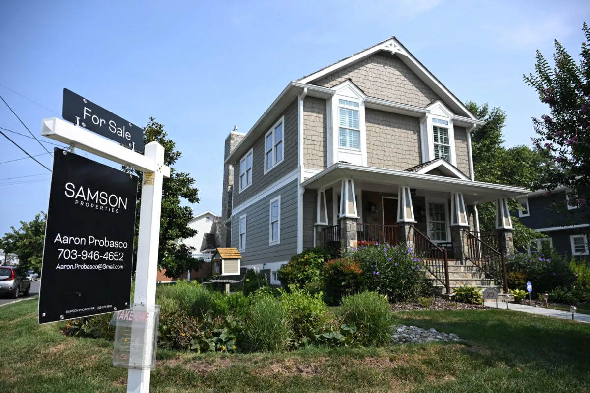 A 'For Sale' sign in front of a home in Arlington, Va., on Aug. 22, 2023. (Andrew Caballero-Reynolds/AFP via Getty Images)
