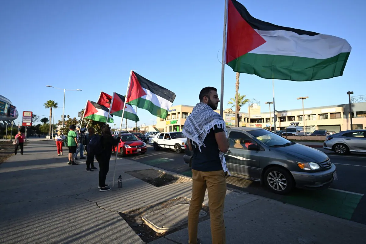 People demonstrate calling for the end of what they call the Israeli occupation of Palestine, in Los Angeles on Oct. 12, 2023. (Robyn Beck/AFP via Getty Images)