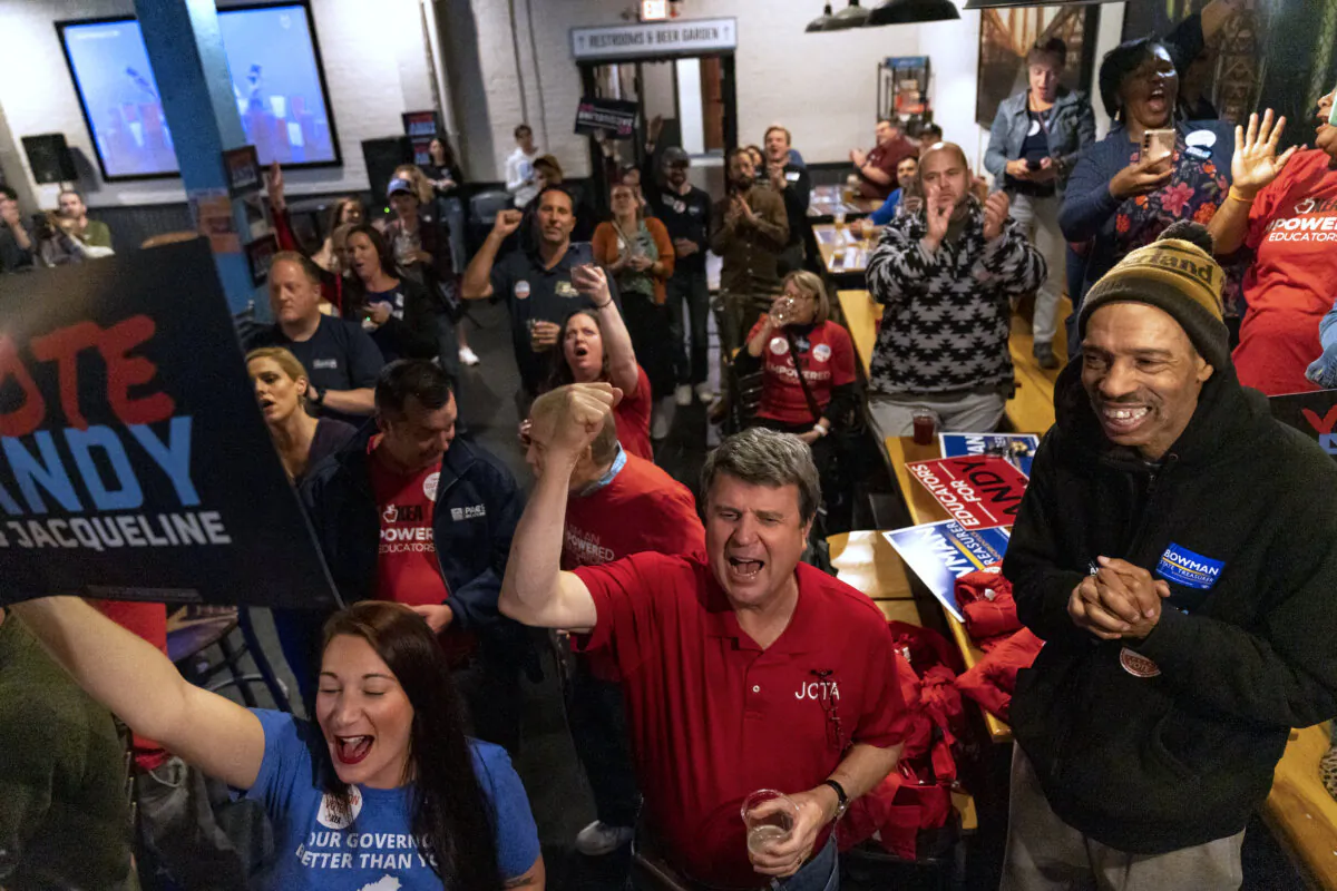 Supporters cheer for incumbent Democratic Governor of Kentucky Andy Beshear on his last campaign stop before the election in Louisville, Ky., on Nov. 6, 2023. Beshear faces off against Republican candidate for Governor of Kentucky, Attorney General Daniel Cameron. (Michael Swensen/Getty Images)