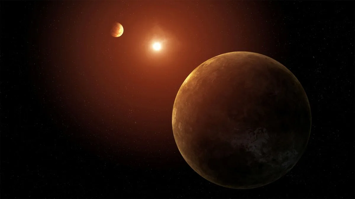 Artist's concept showing two of the seven planets discovered orbiting a sun-like star. (Daniel Rutter/NASA)