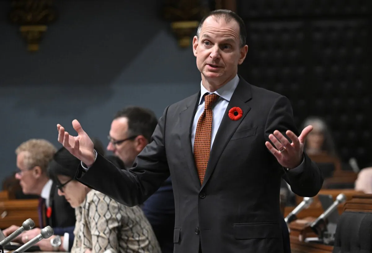 Quebec Finance Minister Eric Girard responds to the Opposition during question period at the legislature in Quebec City, on Oct. 31, 2023. (The Canadian Press/Jacques Boissinot)