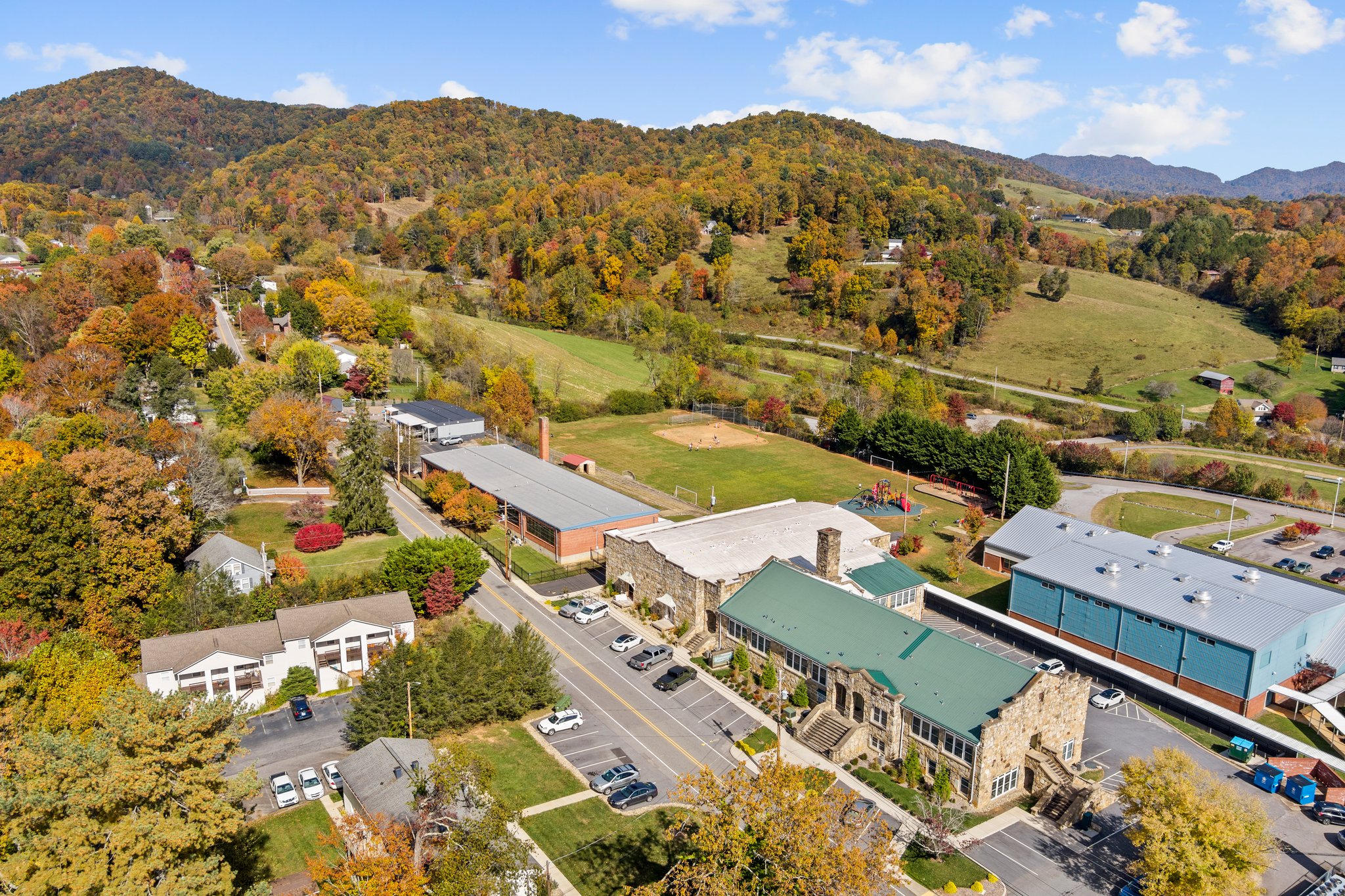 An aerial view of Cornerstone Apartments. 