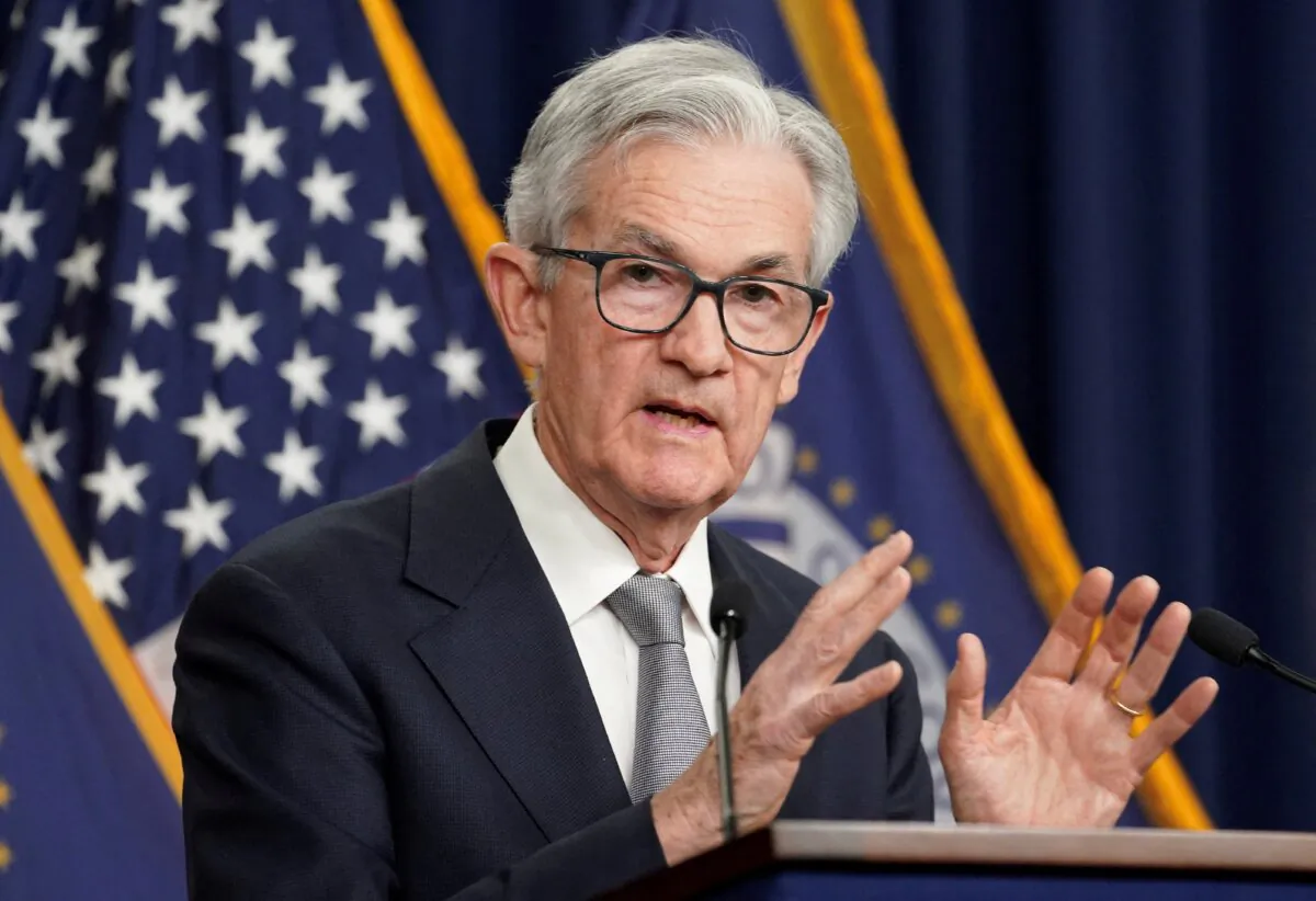 Federal Reserve Board Chair Jerome Powell answers a question at a press conference following a closed two-day meeting of the Federal Open Market Committee on interest rate policy at the Federal Reserve in Washington, on Nov. 1, 2023. (Kevin Lamarque/Reuters)