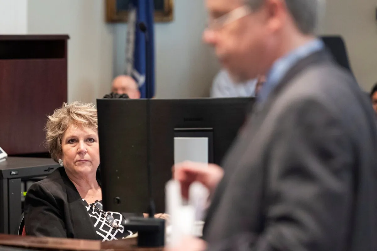 Colleton County Clerk of Court Rebecca Hill listens as Prosecutor Creighton Waters makes closing arguments in Alex Murdaugh's trial for murder at the Colleton County Courthouse in Columbia, S.C., on March 1, 2023. (Joshua Boucher/Pool/The State via AP)