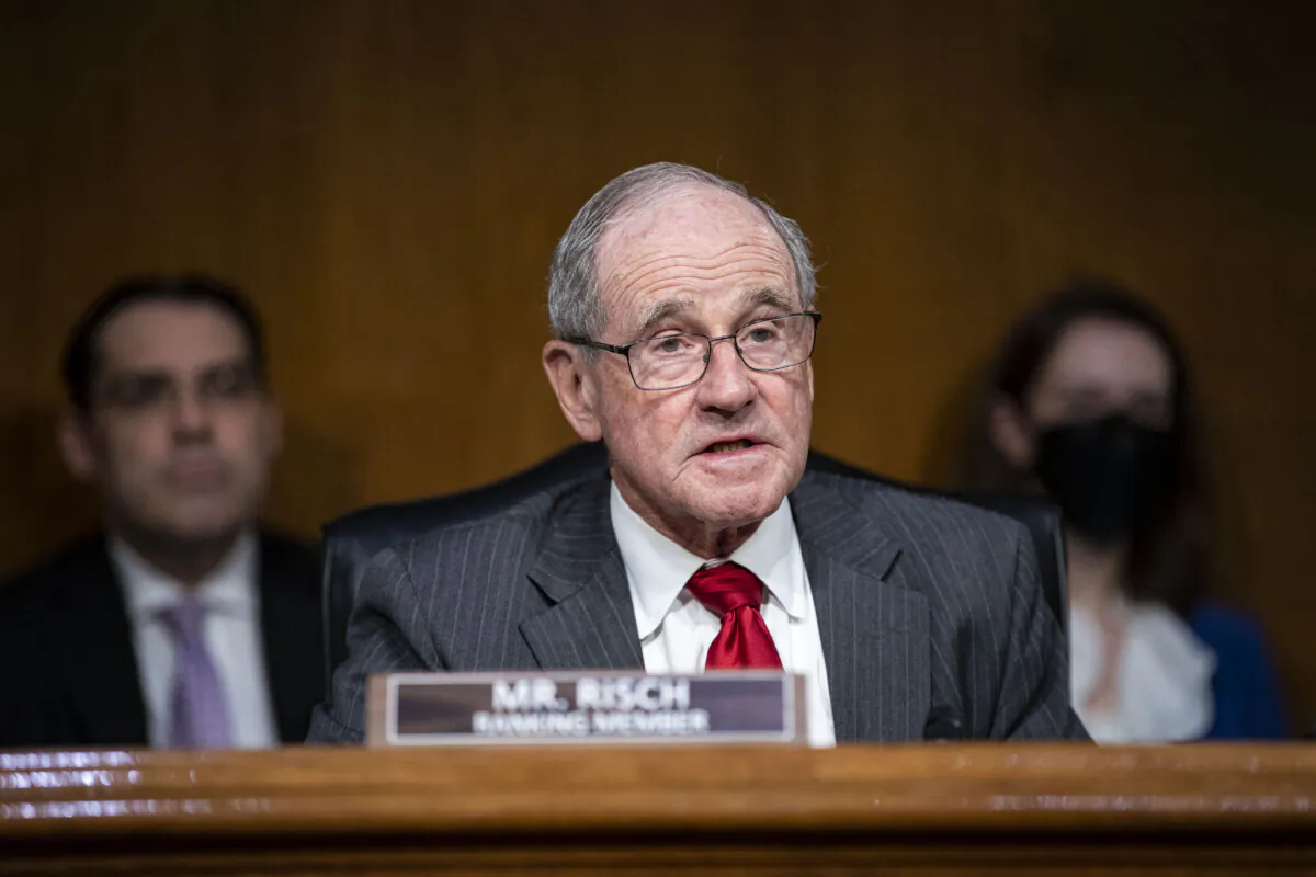 Sen. Jim Risch (R-Idaho) speaks dueing a Senate Foreign Relations Committee hearing on "Review of the FY2023 State Department Budget Request" in Washington on April 26, 2022. (Al Drago/Pool/AFP via Getty Images)