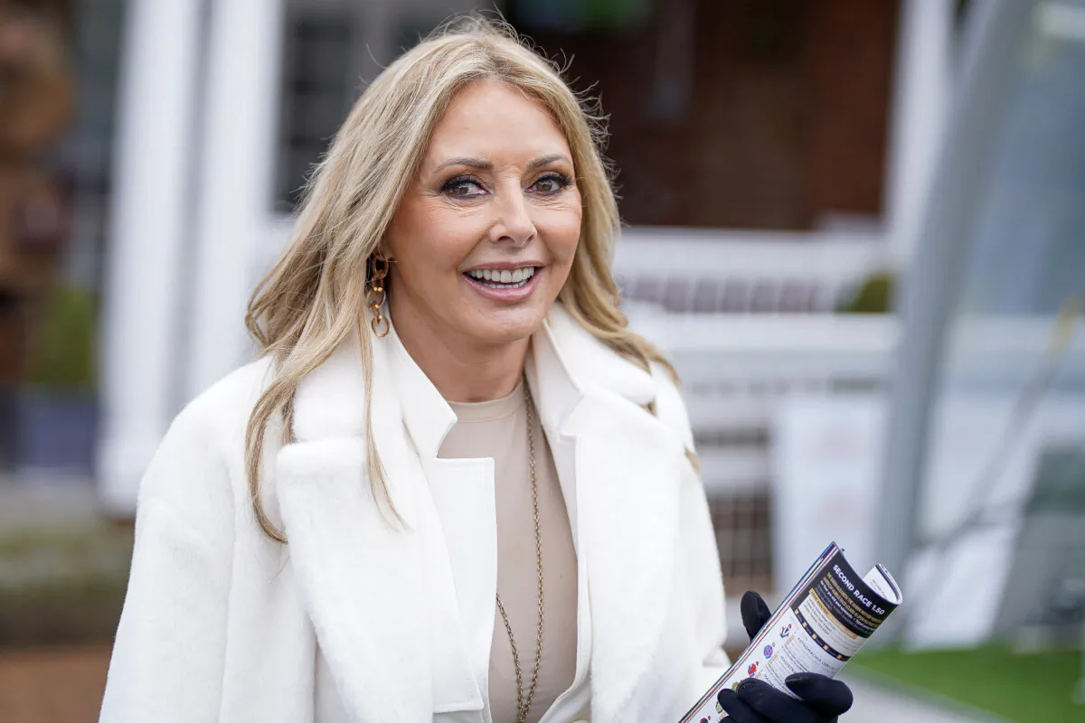 Carol Vorderman attends the races at Sandown Park Racecourse in Esher, England, on March 7, 2023. (Alan Crowhurst/Getty Images)