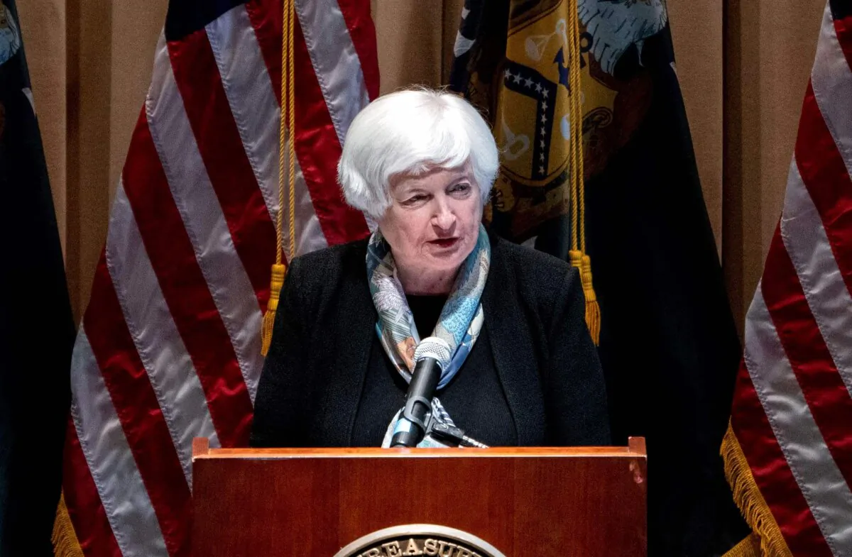 Treasury Secretary Janet Yellen speaks about goals for the 2024 tax filing season at IRS headquarters in Washington on Nov. 7, 2023. (Stefani Reynolds/AFP via Getty Images)