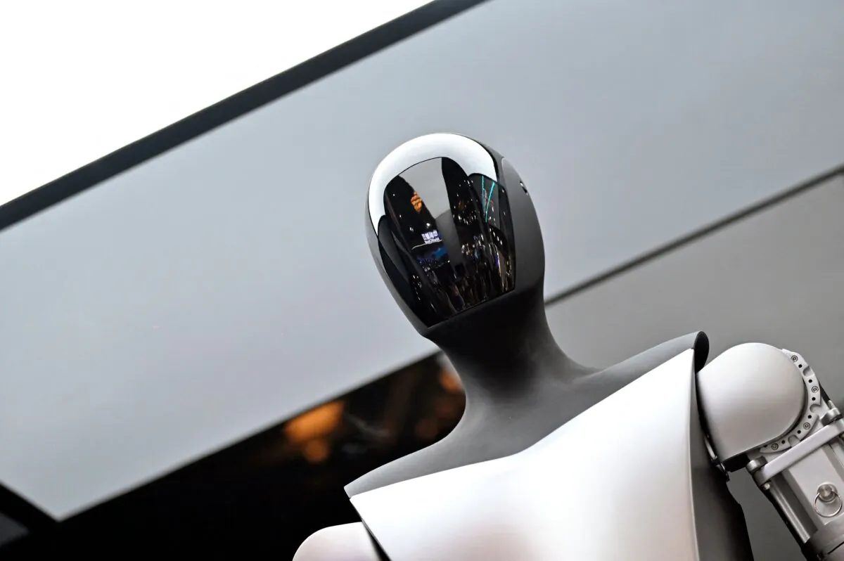 A Tesla robot is seen on display during the World Artificial Intelligence Conference (WAIC) in Shanghai on July 6, 2023. (Wang Zhao/AFP via Getty Images)