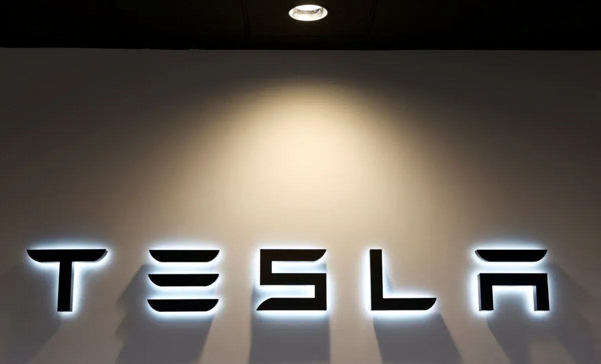The Tesla Logo at a dealership in Durango, northern Spain, on Oct. 30, 2023. (Vincent West/Reuters)