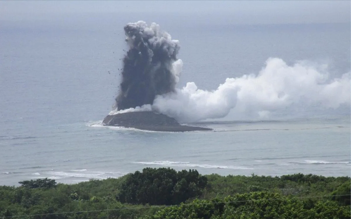 Steam billows from the waters off Ioto island, Ogasawara town in the Pacific Ocean, southern Tokyo, on Nov. 1, 2023. (Japan Maritime Self-Defense Force via AP)