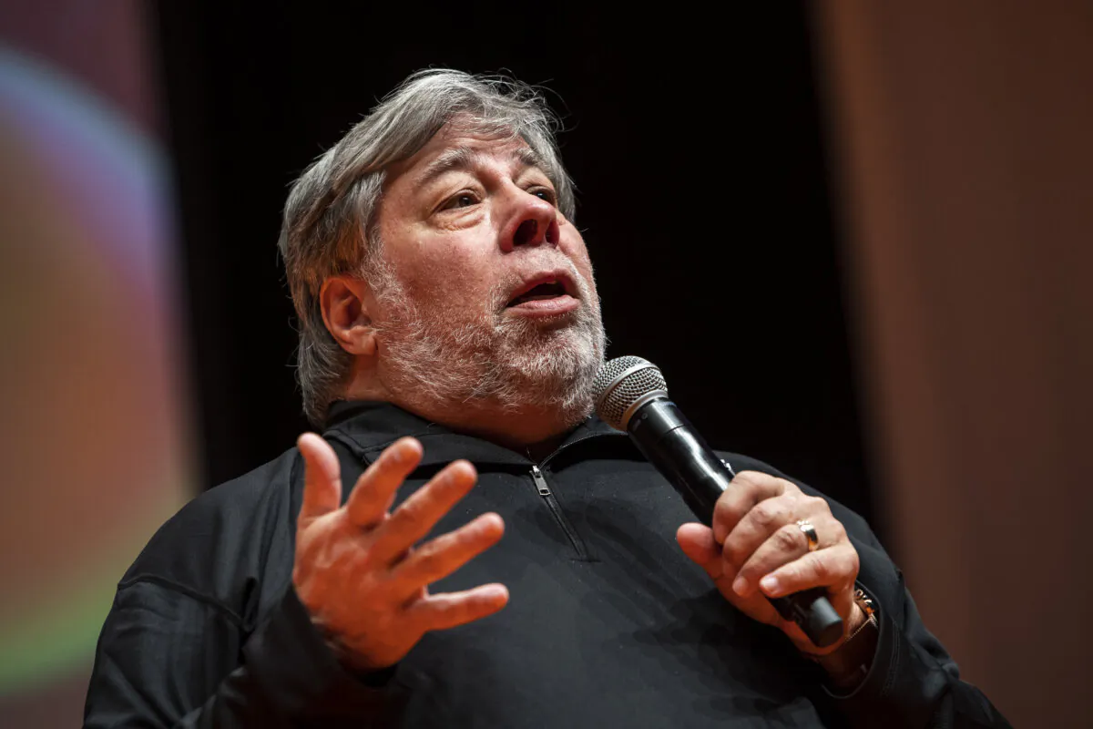 Apple co-founder Steve Wozniak speaks at the Novathon Conference in Budapest, Hungary, on Oct. 30, 2019. (Marton Monus/MTI via AP)