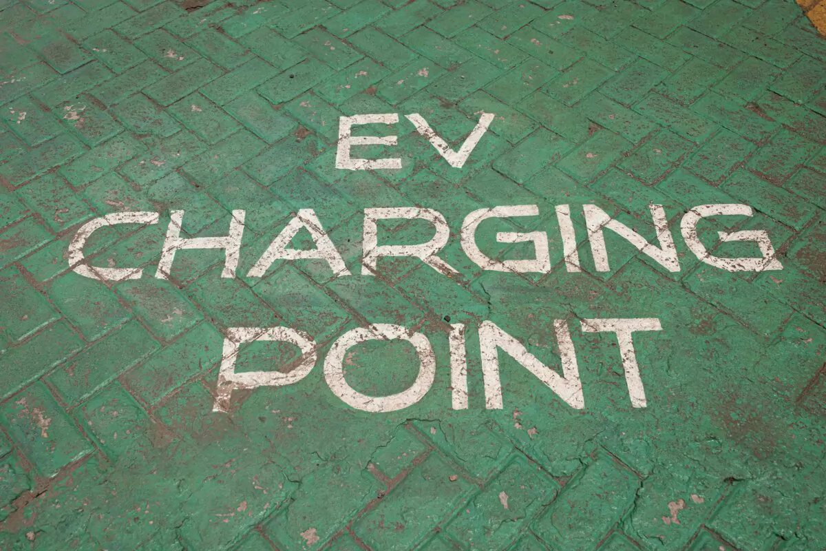 View of a sign indicating a charging station in Nairobi, Kenya, on Feb. 19, 2022. (Patrick Meinhardt/AFP via Getty Images)