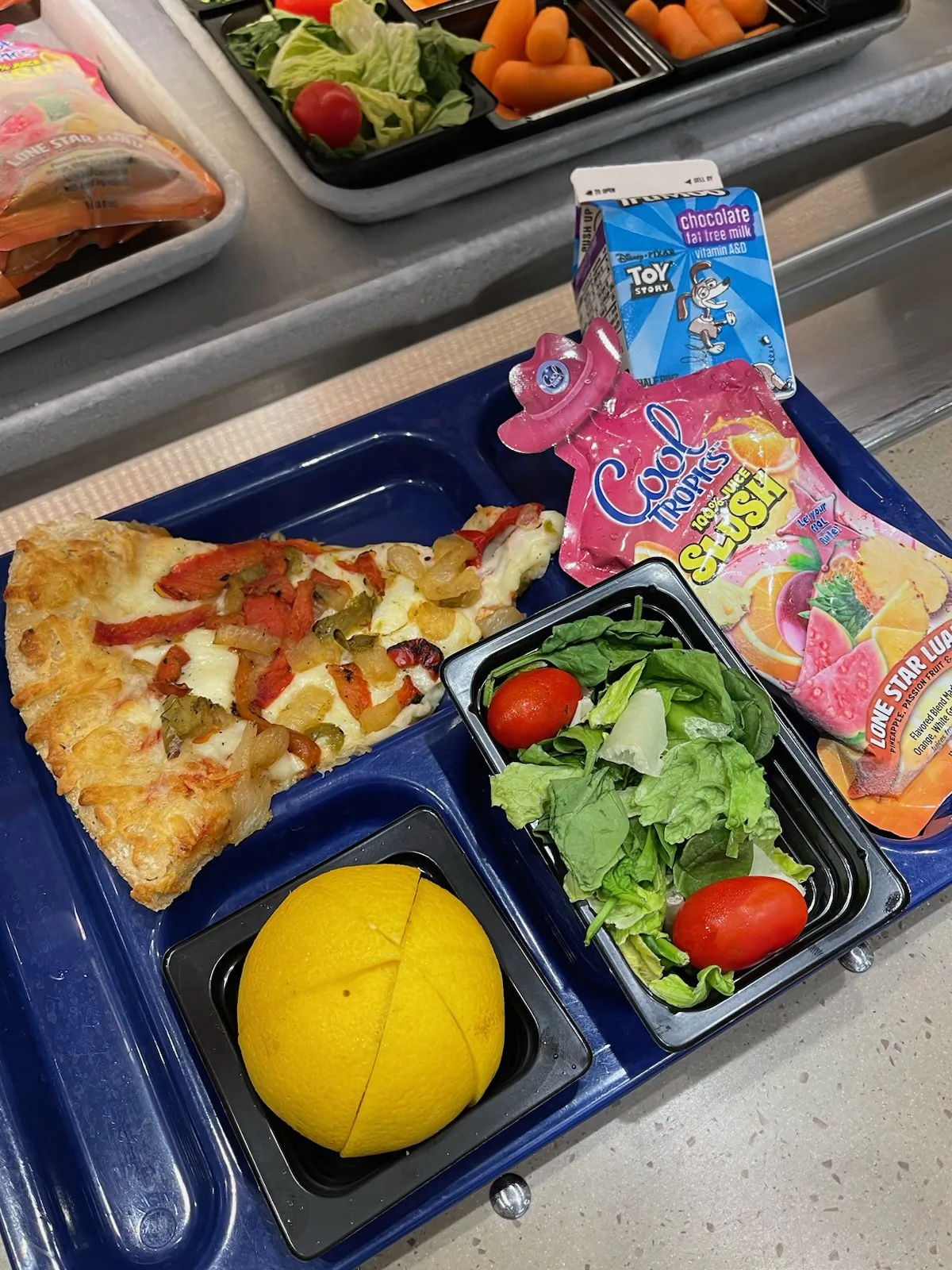 Food from local farmers is shown on a school lunch tray at Coppell ISD in Coppell, Texas. The district participates in the state's Farm Fresh program which helps connect school with local farmers. (Courtesy Coppell ISD)