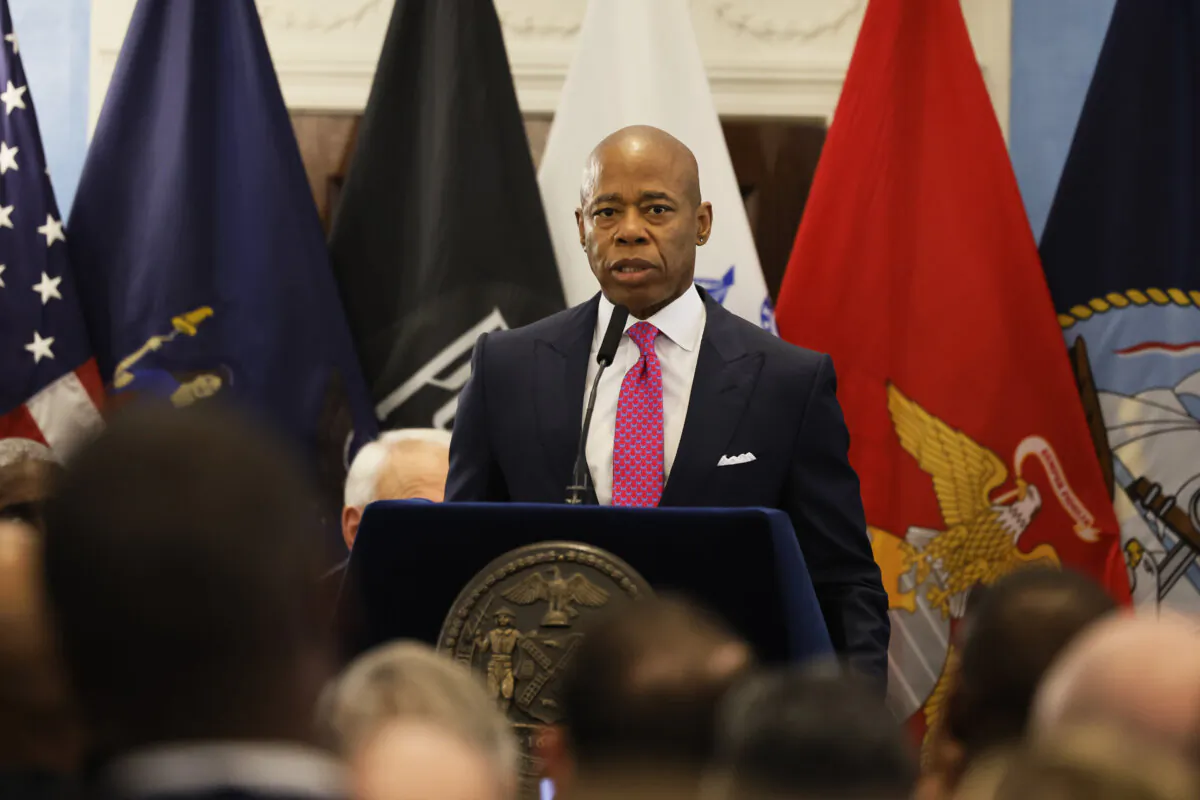 New York Mayor Eric Adams speaks during a Veteran's Day breakfast celebration at Gracie Mansion in New York City on Nov. 9, 2023. (Michael M. Santiago/Getty Images)