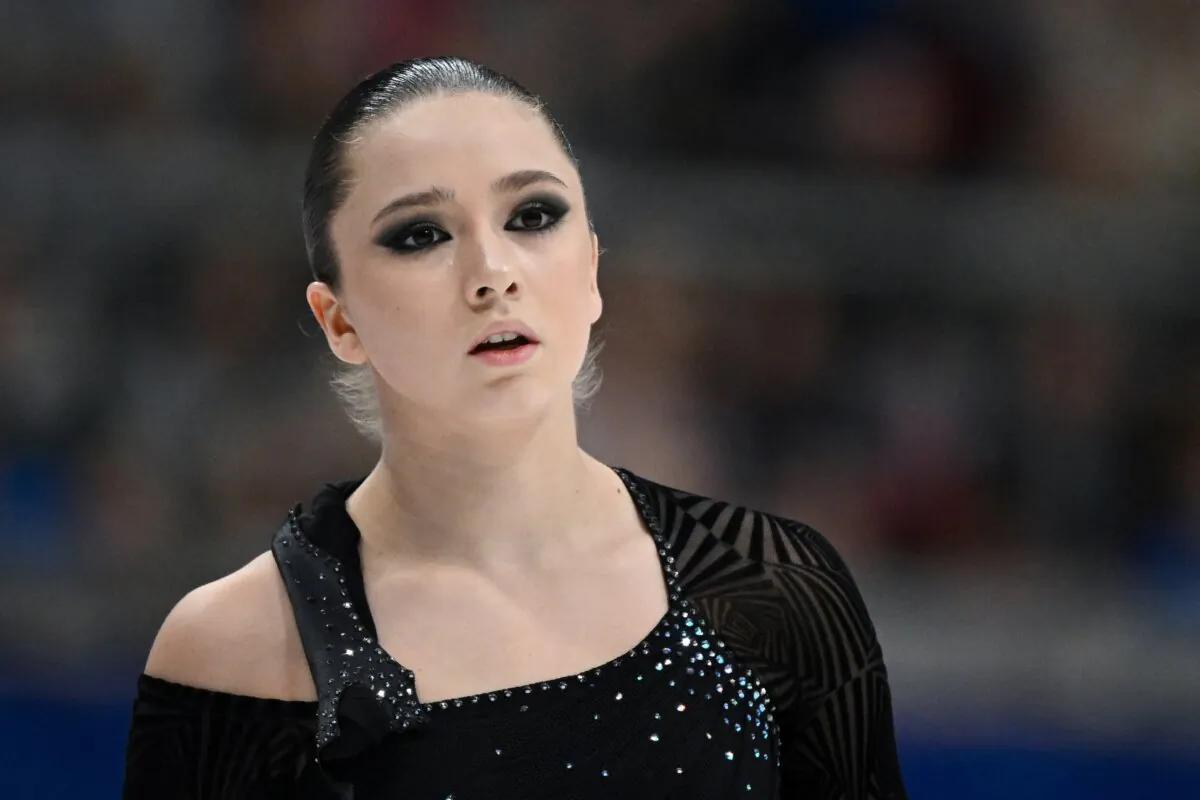 Russia's figure skater Kamila Valieva warms up before competing in the women's free skating event during the Russian Grand Prix of Figure Skating at the Megasport arena in Moscow on Oct. 23, 2022. (Natalia Kolesnikova/AFP via Getty Images)