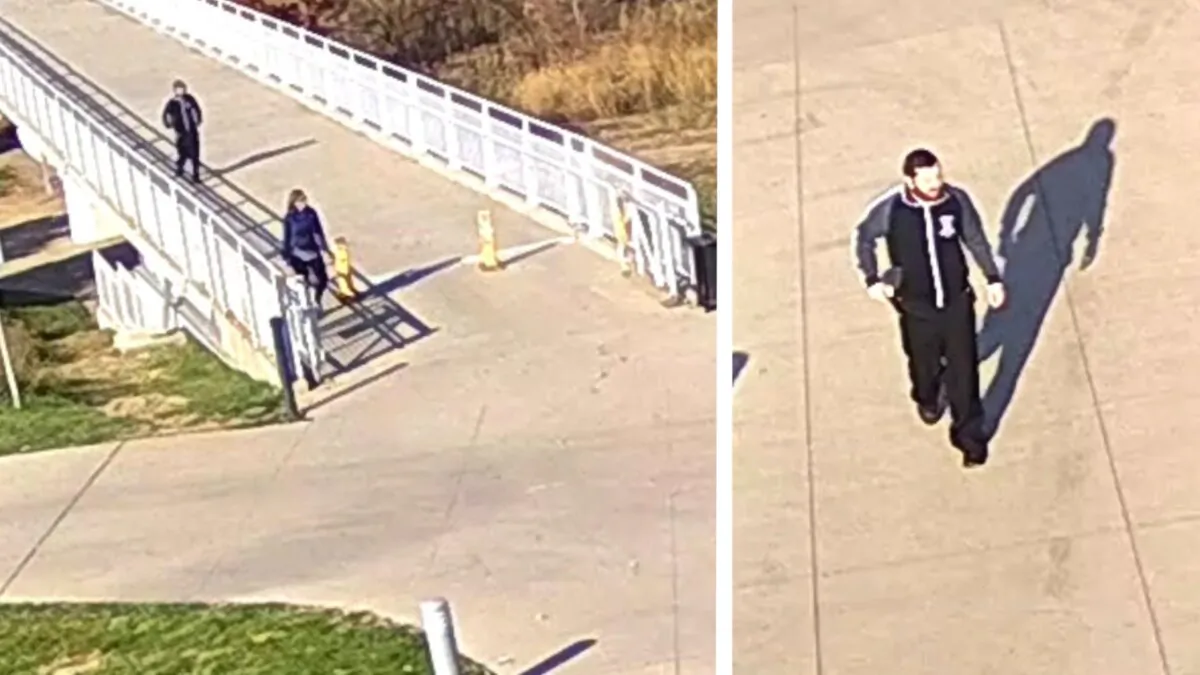 Former senator Martha McSally of Arizona is followed by a man while she was jogging at Tom Hanafan River’s Edge Park in Council Bluffs, Iowa, on Nov. 8, 2023. (Courtesy of Council Bluffs Police Department)