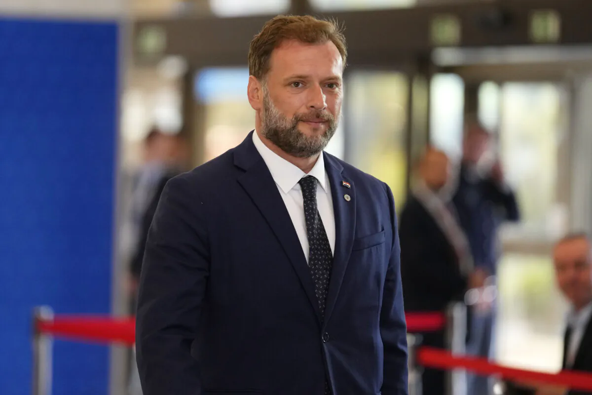 Croatia's Defense Minister Mario Banozic arrives for a meeting of EU Defense Ministers at the Prague Congress Center in Prague, Czech Republic, on Aug. 30, 2022. (Petr David Josek/AP Photo)