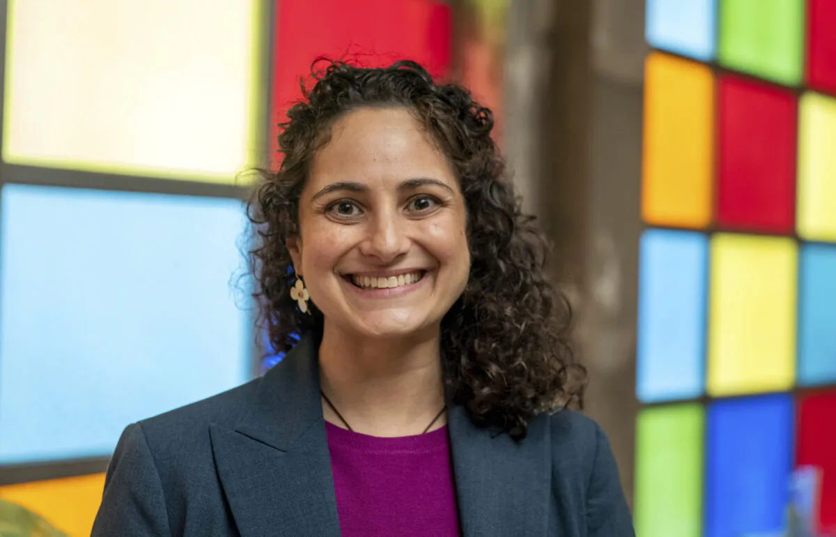 Samantha Woll, president of the board at the Isaac Agree Downtown Synagogue, poses for a photo in Detroit on Oct. 13, 2022. (David Guralnick/Detroit News via AP)