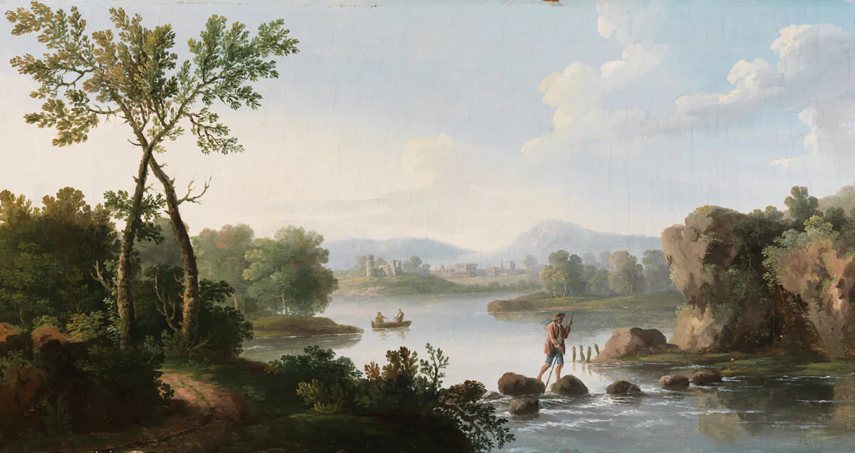 The stanzas from “My Days Have Been So Wondrous Free” are nature-driven: Parnel and Hopkinson use images of birds in flight and “gliding waters” to evoke a sense of joy and freedom. Detail of "A Landscape with a Man Fording a Stream," 18th century, by George Barret, Sr. (Public Domain)