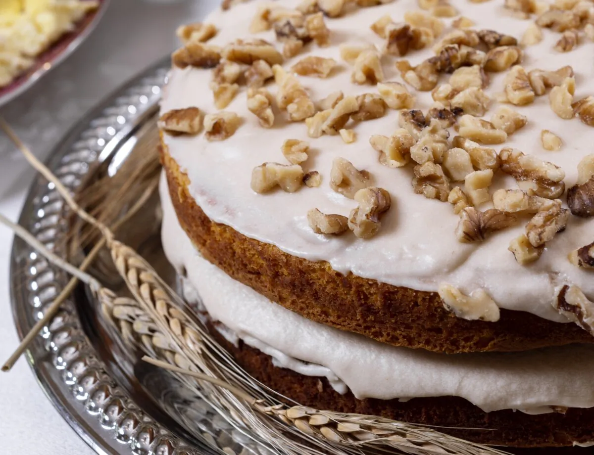 This pumpkin cake makes a pretty addition to the Thanksgiving table. (Photography by Heather Raub/FrontRoom Images; food styling by Dan Macey/Dantasticfood)