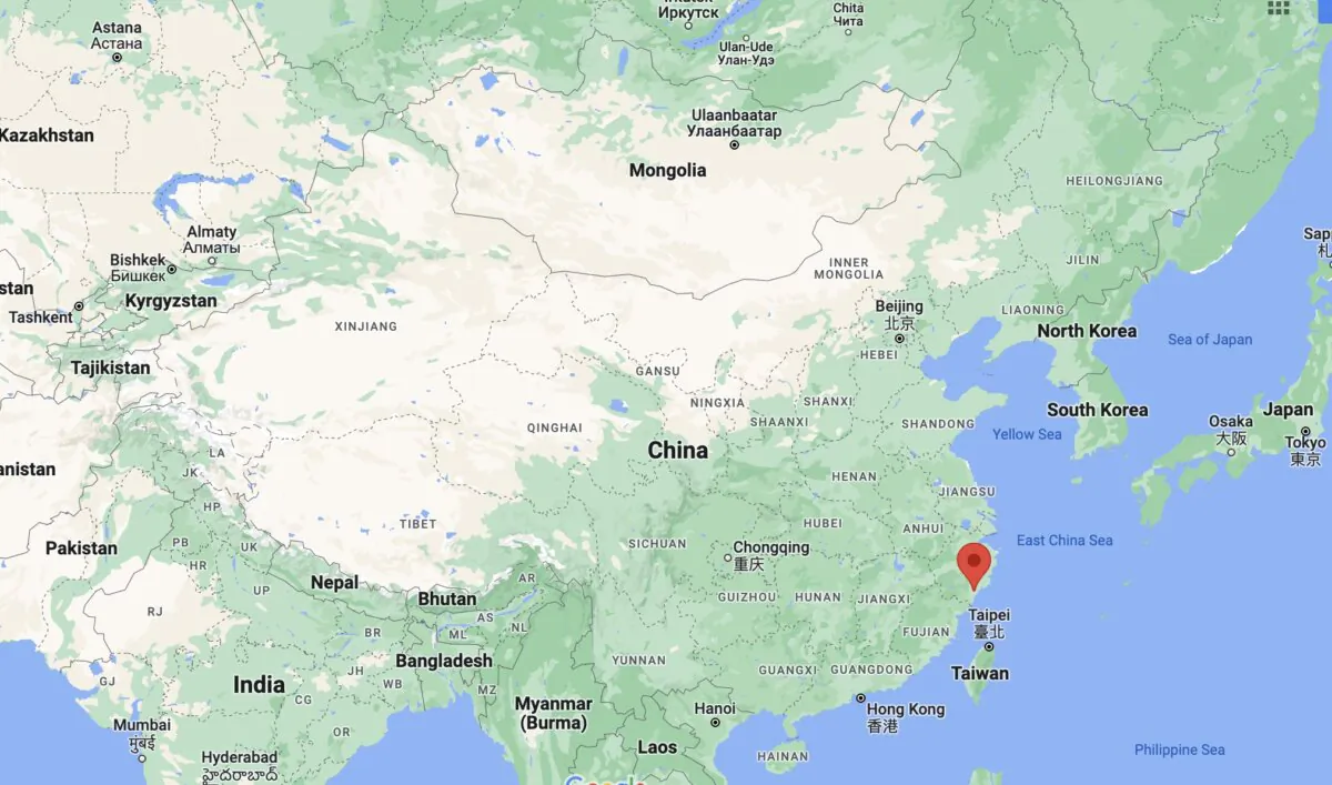 A map shows the location of Wenzhou City in Zhejiang Province, China. (Google Maps/Screenshot via The Epoch Times)