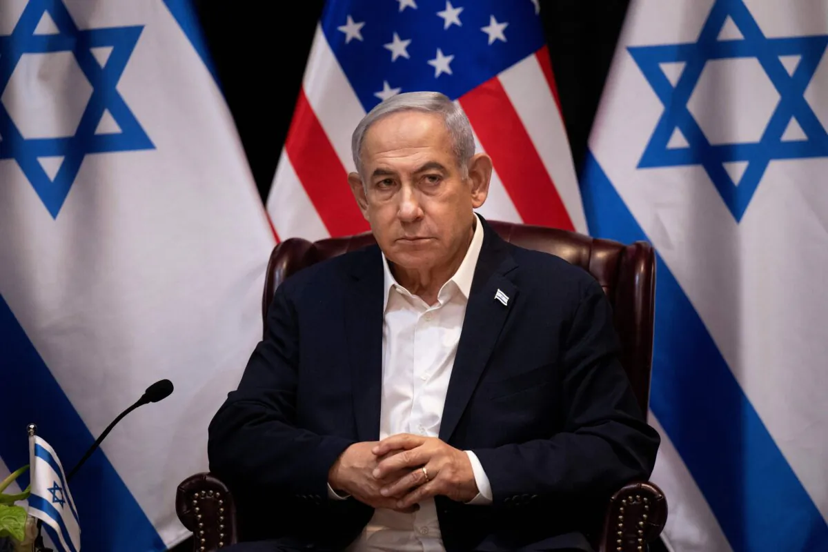 Israel's Prime Minister Benjamin Netanyahu waits for the start of the Israeli war cabinet meeting, in Tel Aviv, Israel, on Oct. 18, 2023.(Brendan Smialowski/AFP via Getty Images)