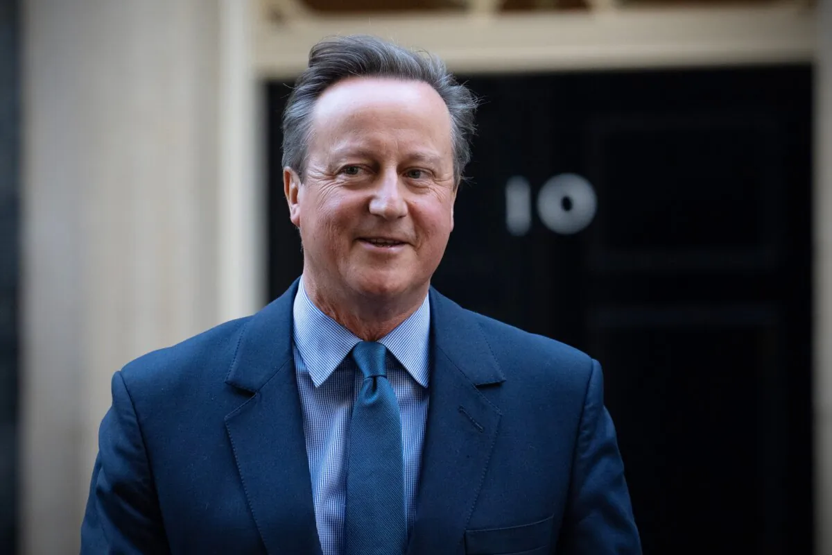 Britain's former Prime Minister, David Cameron, leaves 10, Downing Street after being appointed Foreign Secretary in a Cabinet reshuffle in London on Nov. 13, 2023. (Carl Court/Getty Images)