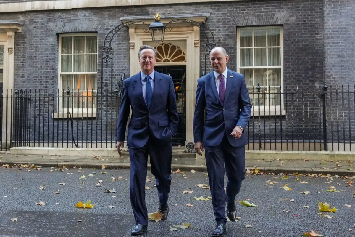 Former Prime Minister David Cameron leaving 10. Downing Street after being appointed foreign secretary in Rishi Sunak's ministerial reshuffle on Nov. 13, 2023. (Maja Smiejkowska/PA Wire)