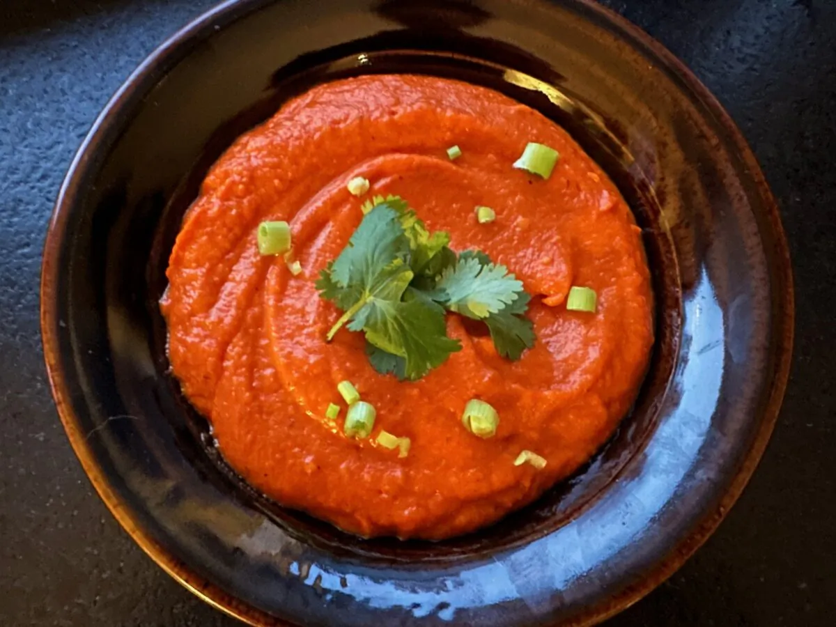 This flame-orange sauce is built upon roasted squash and sweet red peppers. (Ari LeVaux)