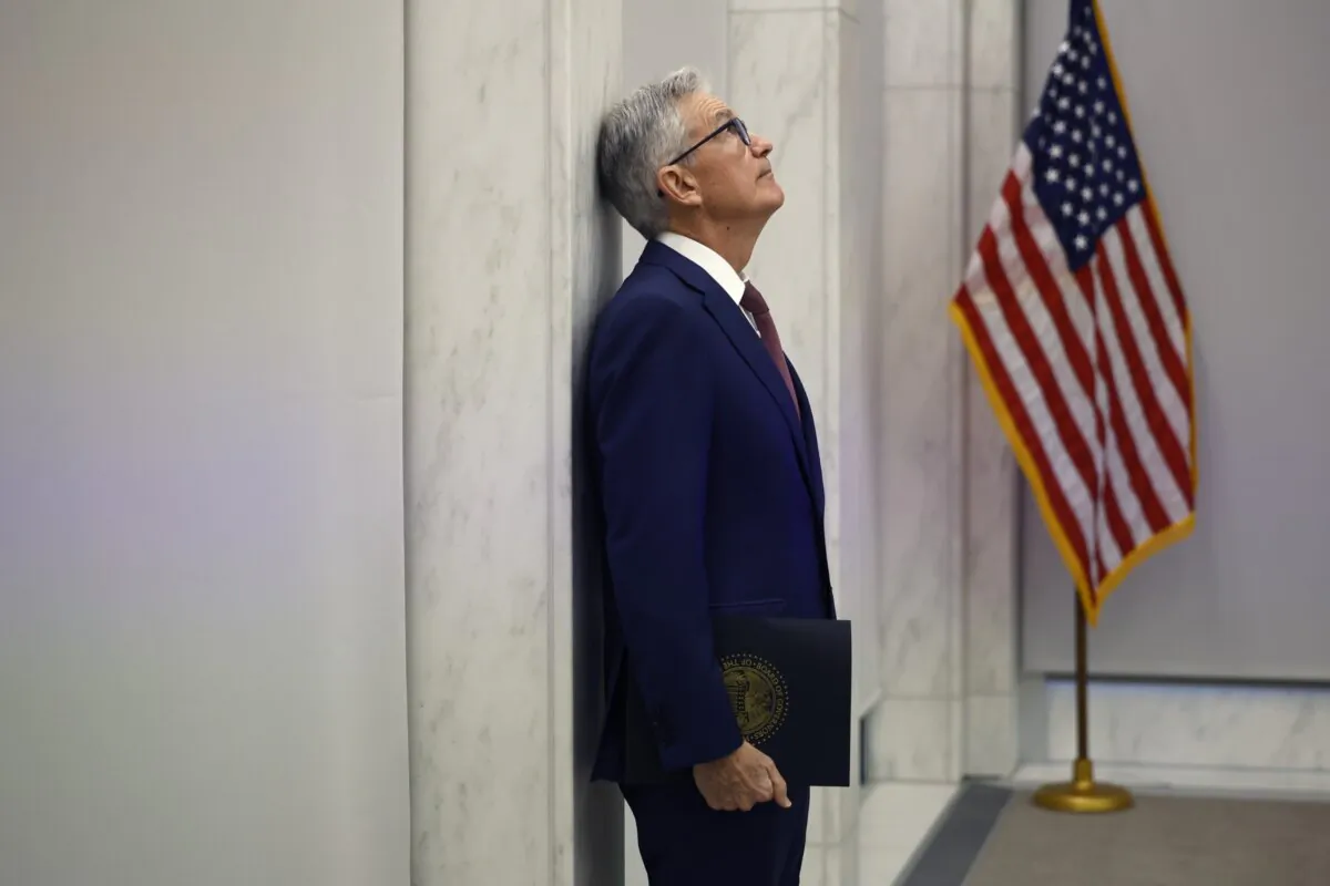 Fed Chairman Jerome Powell prepares to deliver remarks to the The Federal Reserve's Division of Research and Statistics Centennial Conference in Washington, D.C., on Nov. 8, 2023. (Chip Somodevilla/Getty Images)