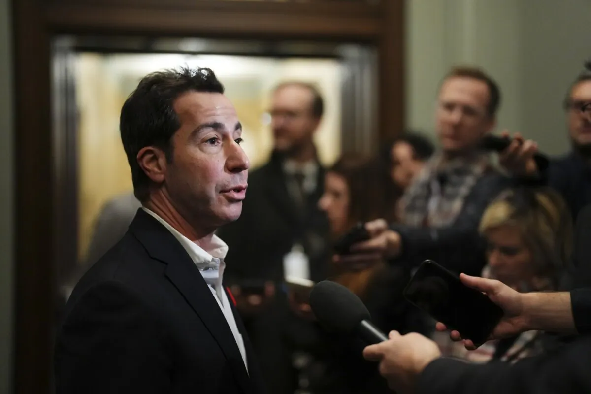Liberal member of Parliament Anthony Housefather talks to reporters as he arrives to a caucus meeting in Ottawa on Nov. 8, 2023. (The Canadian Press/Sean Kilpatrick)