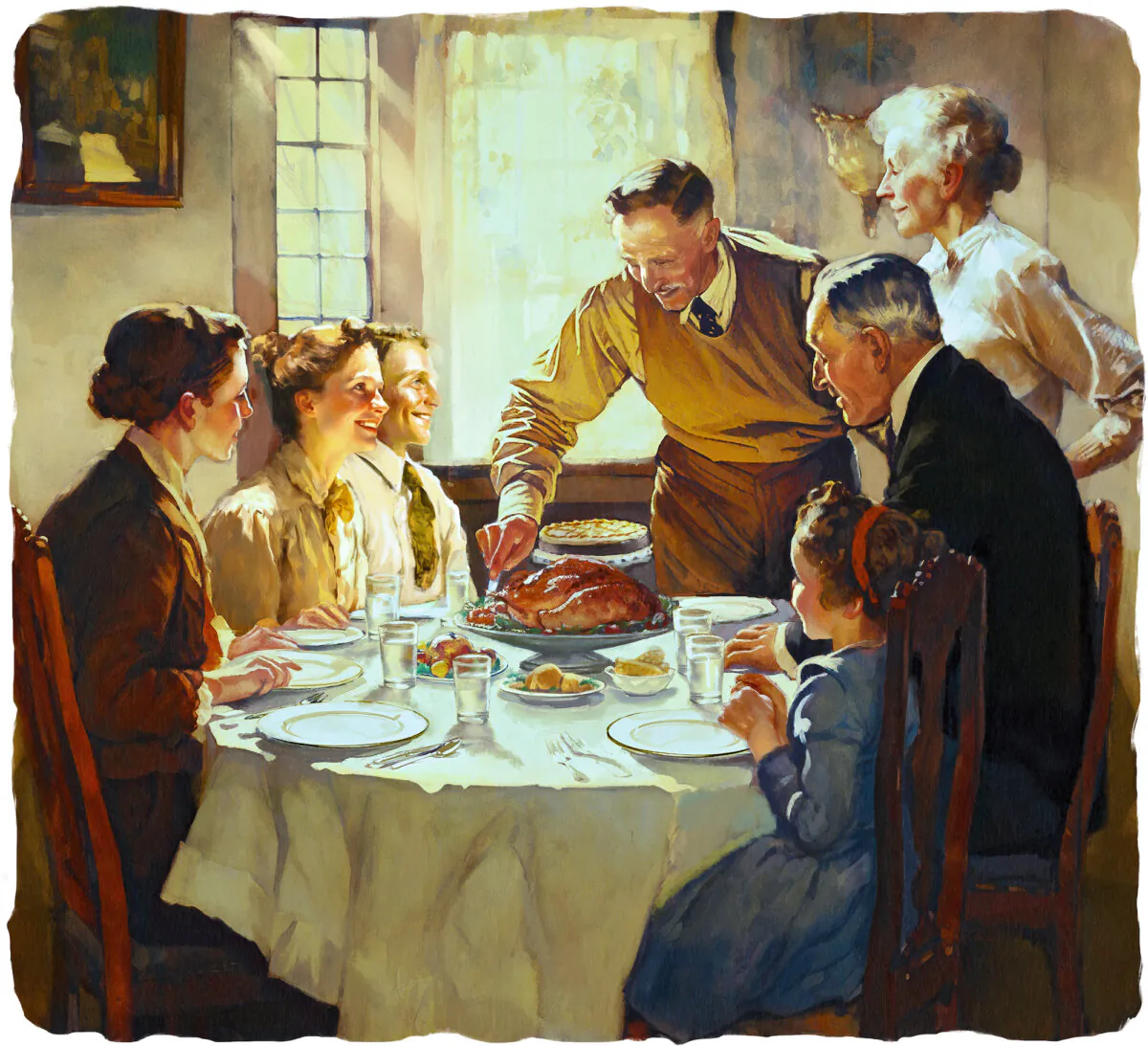 A family enjoys Thanksgiving dinner together, just as many generations did before them. (Biba Kayewich)