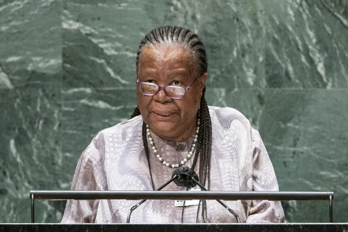 South African Minister of International Relations and Cooperation Naledi Pandor addresses the 76th session of the U.N. General Assembly in New York City on Sept. 22, 2021. (Eduardo Munoz/Getty Images)
