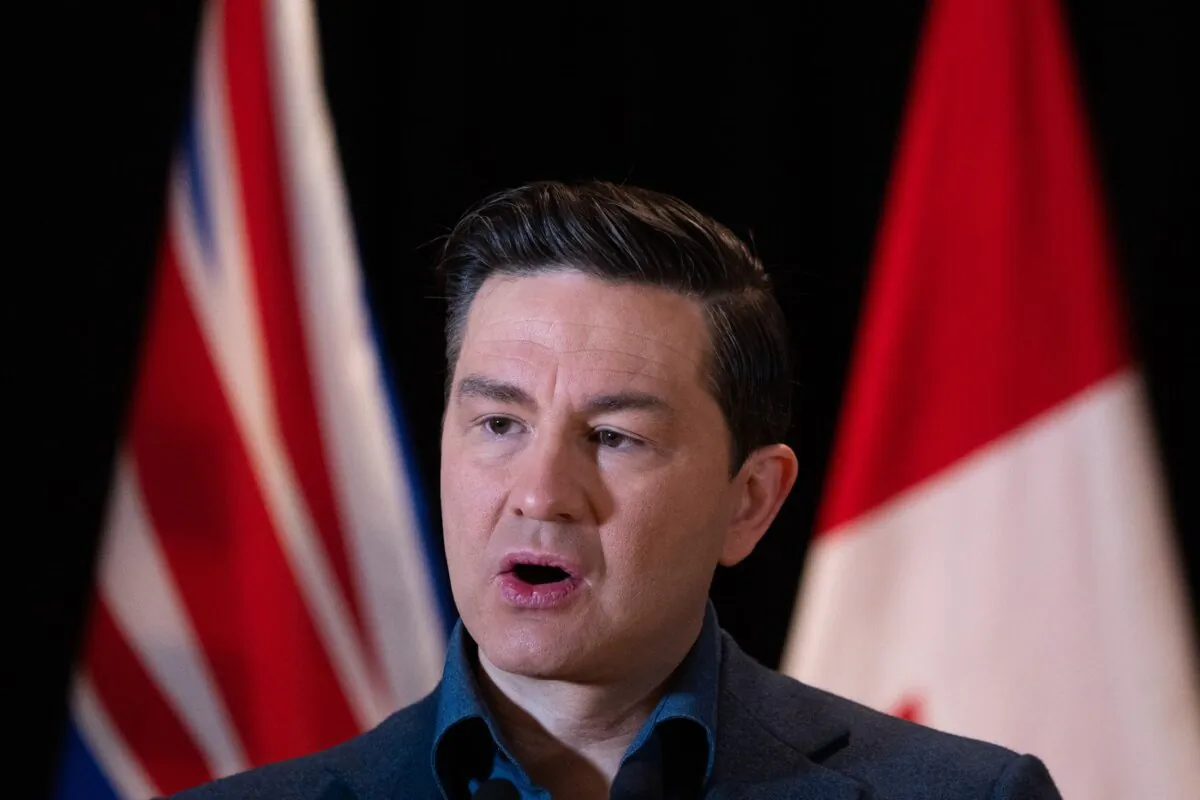 Conservative Leader Pierre Poilievre speaks during a news conference in Vancouver on Nov. 13, 2023. (The Canadian Press/Ethan Cairns)