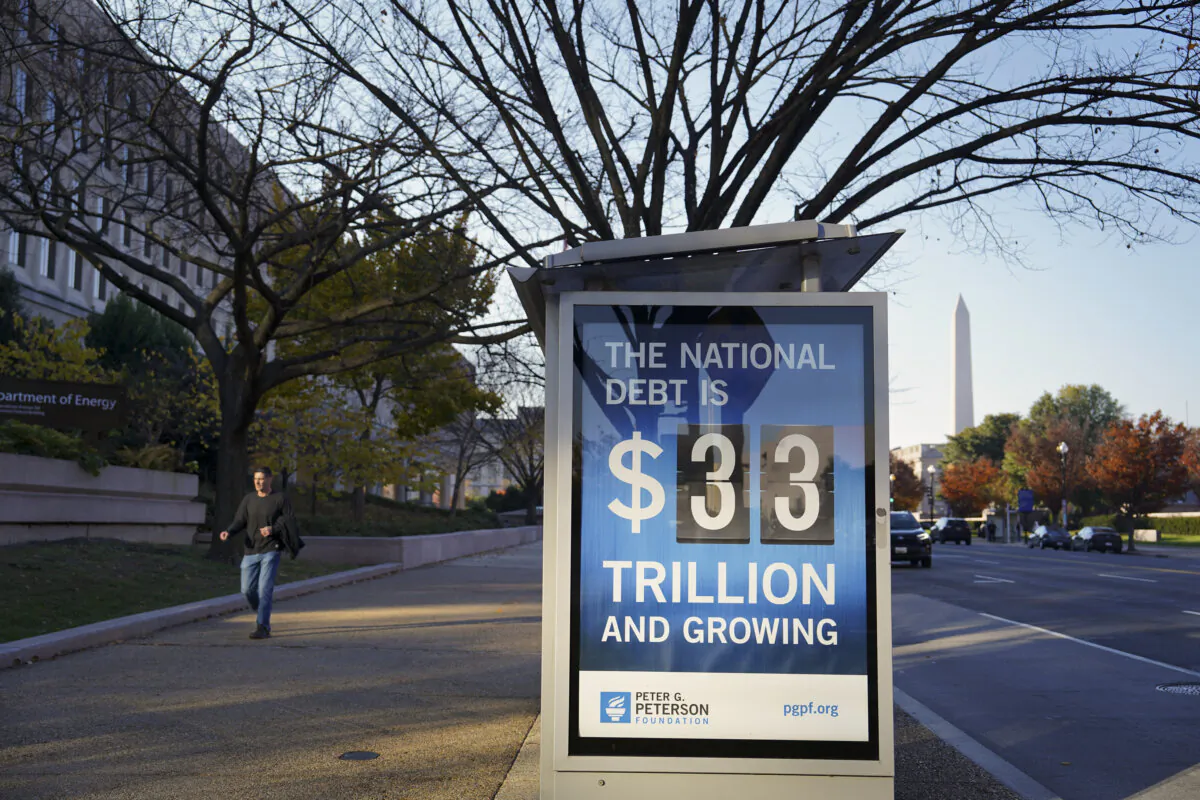 The National Debt Clock in Washington on Nov. 13, 2023. (Madalina Vasiliu/The Epoch Times)