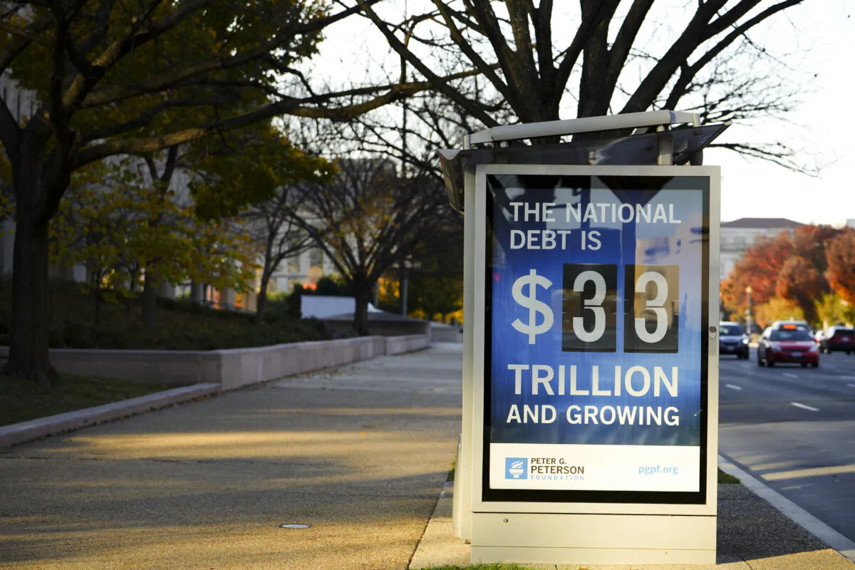 The National Debt Clock in Washington on Nov. 13, 2023. (Madalina Vasiliu/The Epoch Times)