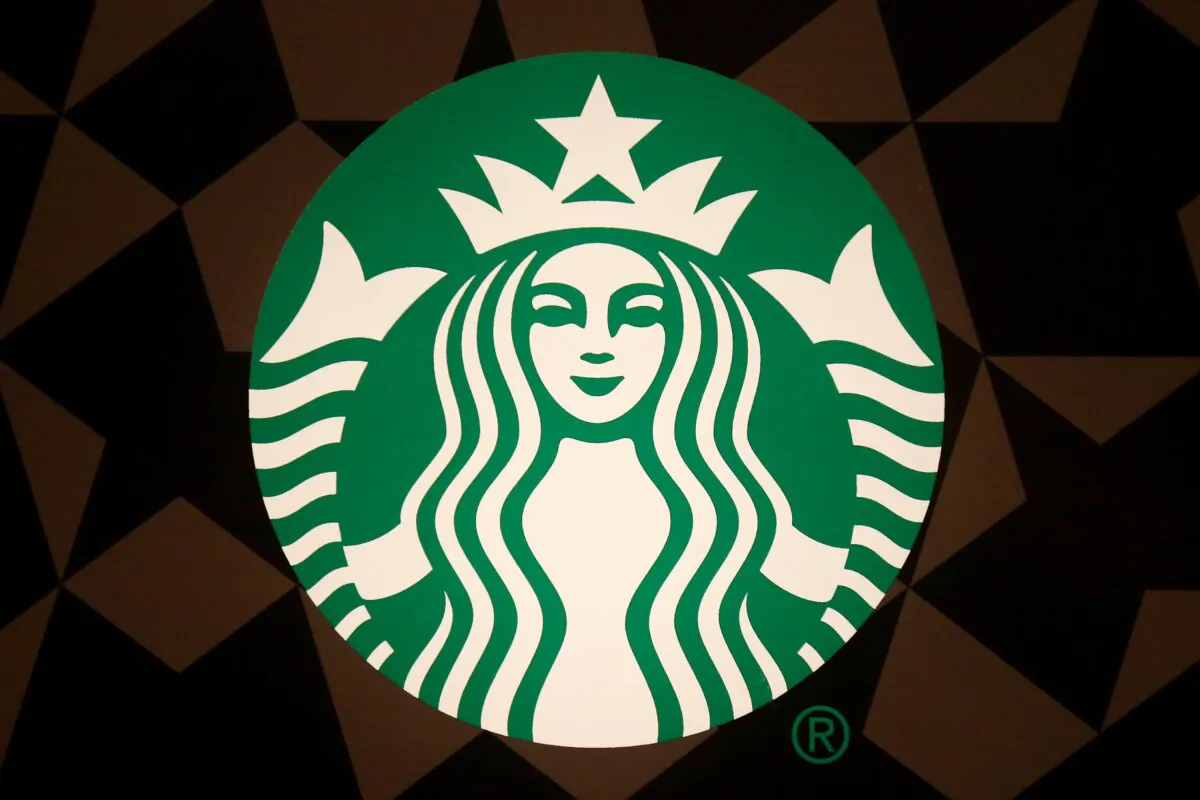 A Starbucks logo on the door of the Green Apron Delivery Service at the Empire State Building in the Manhattan borough of New York on June 1, 2016. (Carlo Allegri/Reuters)