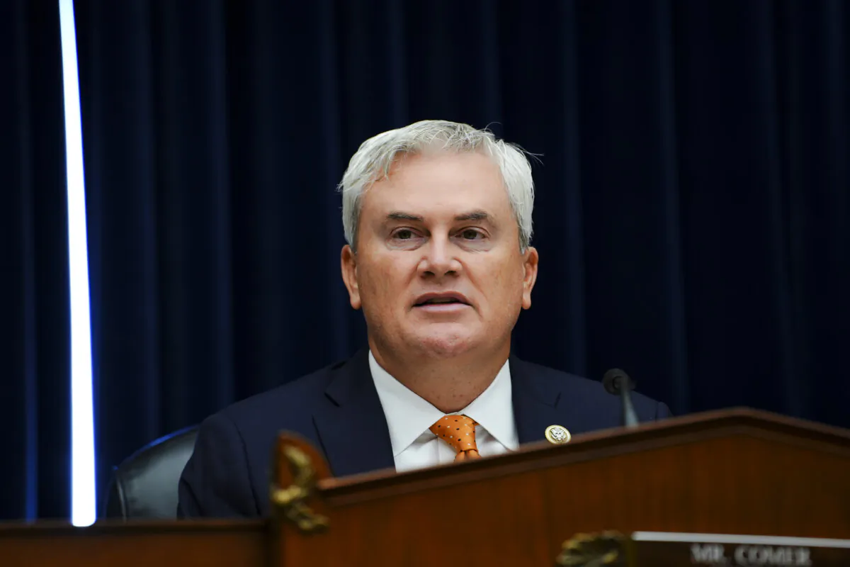 Chairman of the House Oversight Committee Rep. James Comer (R-Ky.) speaks during a hearing in Washington on Nov. 14, 2023. (Madalina Vasiliu/The Epoch Times)