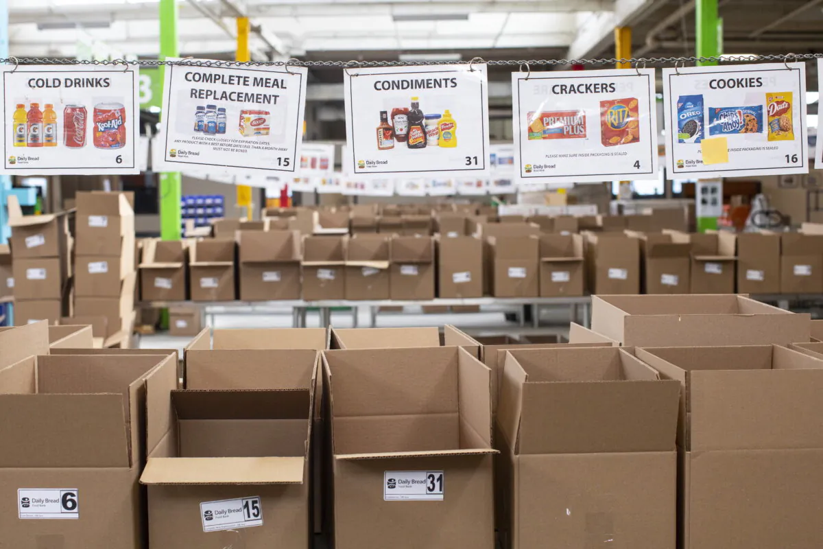 Boxes wait to be filled with provisions at a food bank warehouse in Toronto in a file photo. (The Canadian Press/Chris Young)