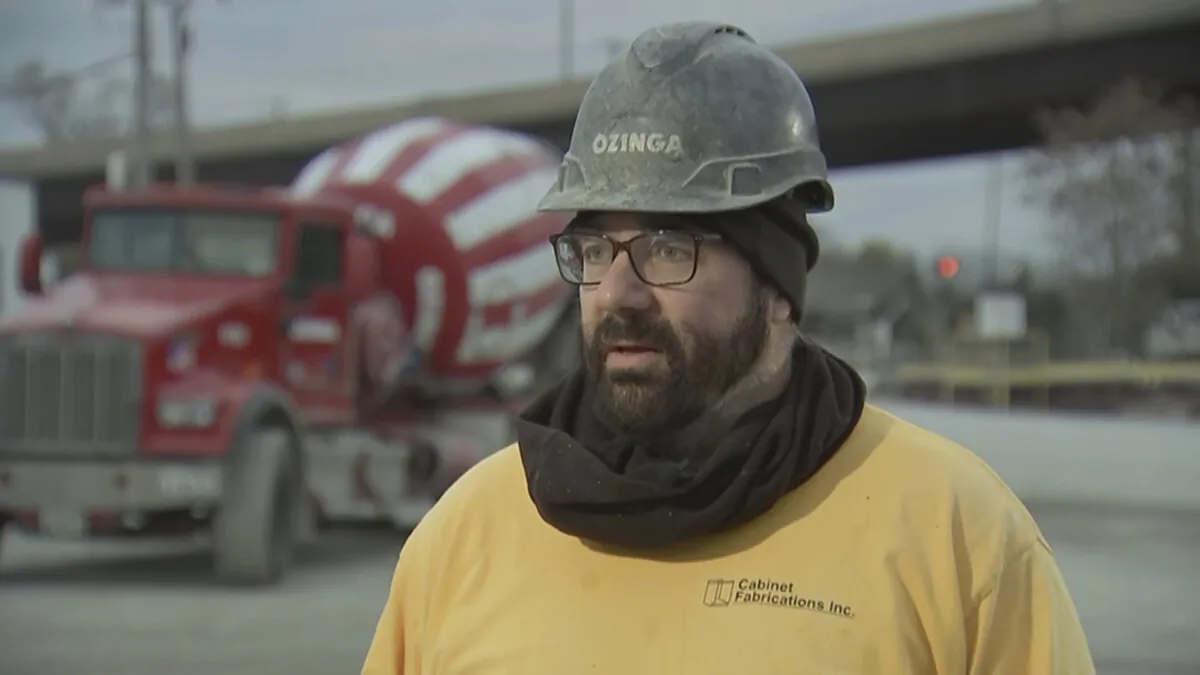 Ozinga cement truck driver Jeff Hanus being interviewed about helping a choking woman on Nov. 14, 2023. (ABC7 Chicago via AP)