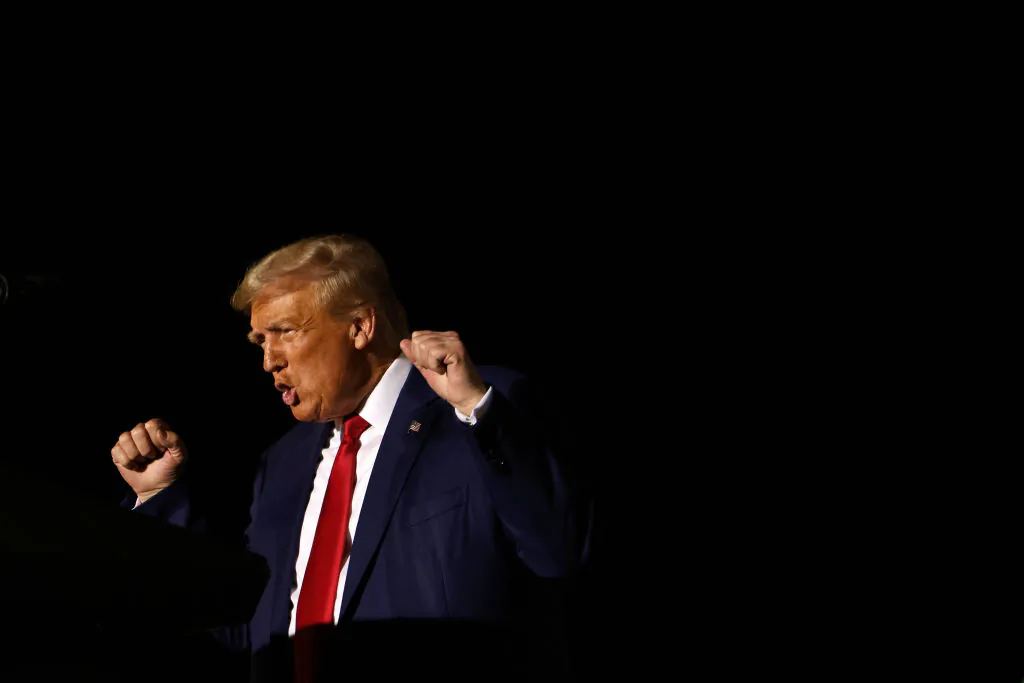 Former President Donald Trump speaks during a campaign rally at The Ted Hendricks Stadium at Henry Milander Park in Hialeah, Fla., on Nov. 8, 2023. (Alon Skuy/Getty Images)