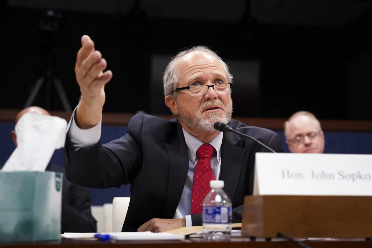 Special Inspector General for Afghanistan Reconstruction (SIGAR) John Sopko testifies before the House Foreign Affairs Committee in Washington on Nov. 14, 2023. The inspector general is frustrated by a lack of cooperation from the Biden administration’s State Department in figuring out where $2.5 billon in U.S. humanitarian assistance has been spent since August 2021. (Madalina Vasiliu/The Epoch Times)

