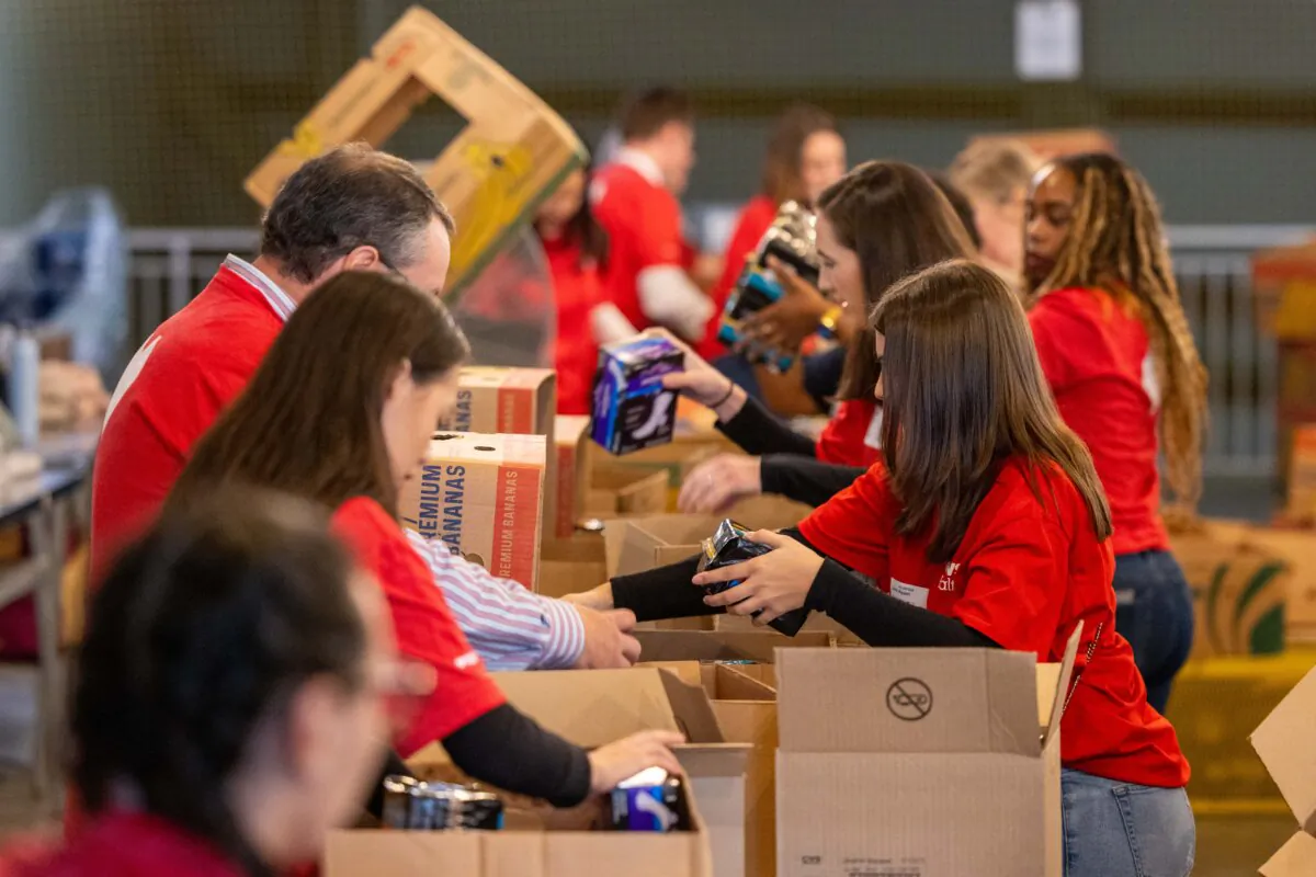 CVS Health volunteers package donated feminine care products at the Greater Boston Food Bank in Boston on Nov. 6, 2023. (Scott Eisen/Getty Images for CVS)