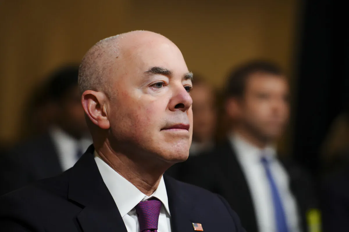 Secretary of the Department of Homeland Security Alejandro Mayorkas testifies before the House Homeland Security Committee in Washington on Nov. 15, 2023. (Madalina Vasiliu/The Epoch Times)